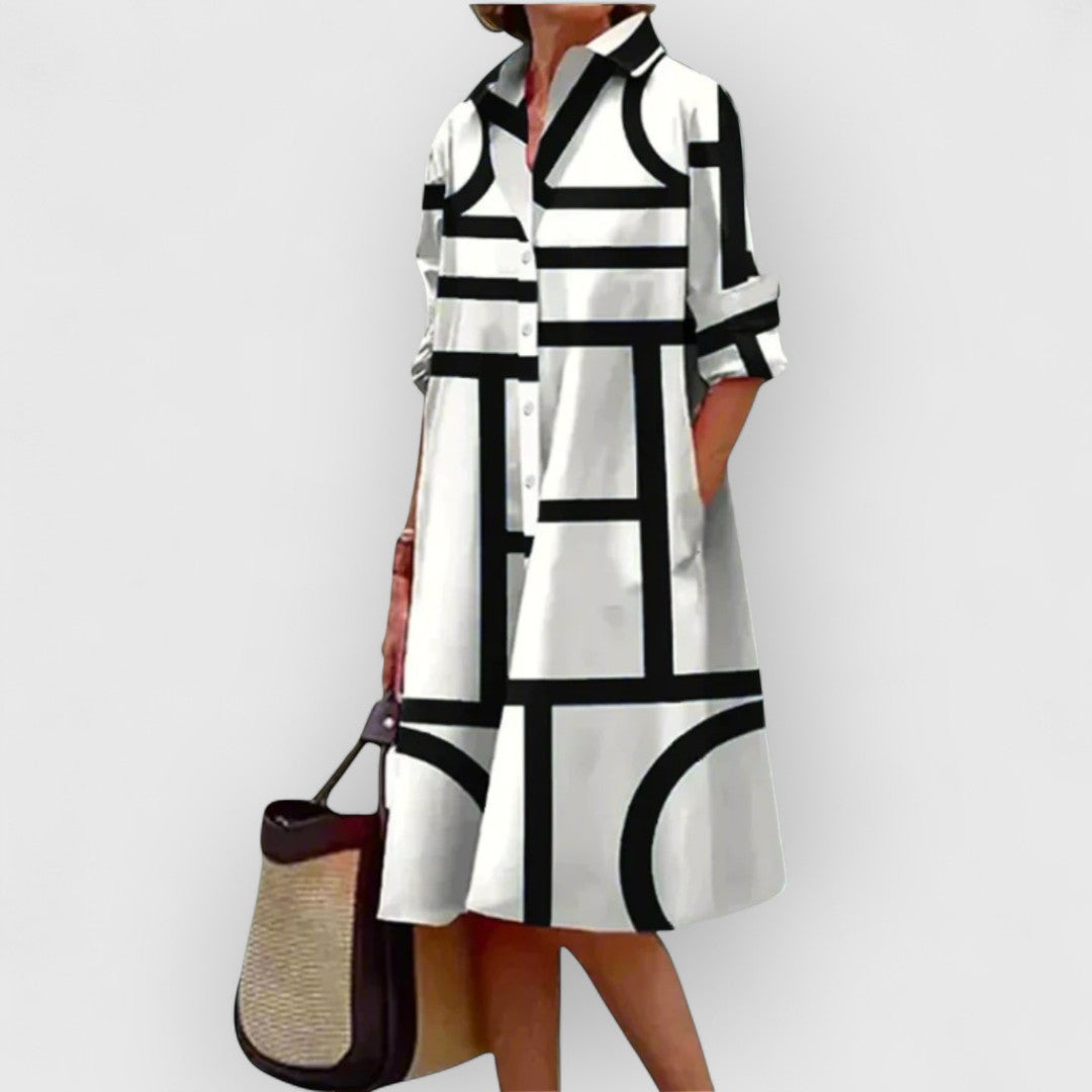 Mirielle | Black & White Geometric Shirt Dress