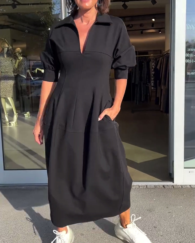 Romy | Tailored V-Neck Midi Shirt Dress