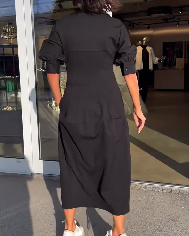 Romy | Tailored V-Neck Midi Shirt Dress