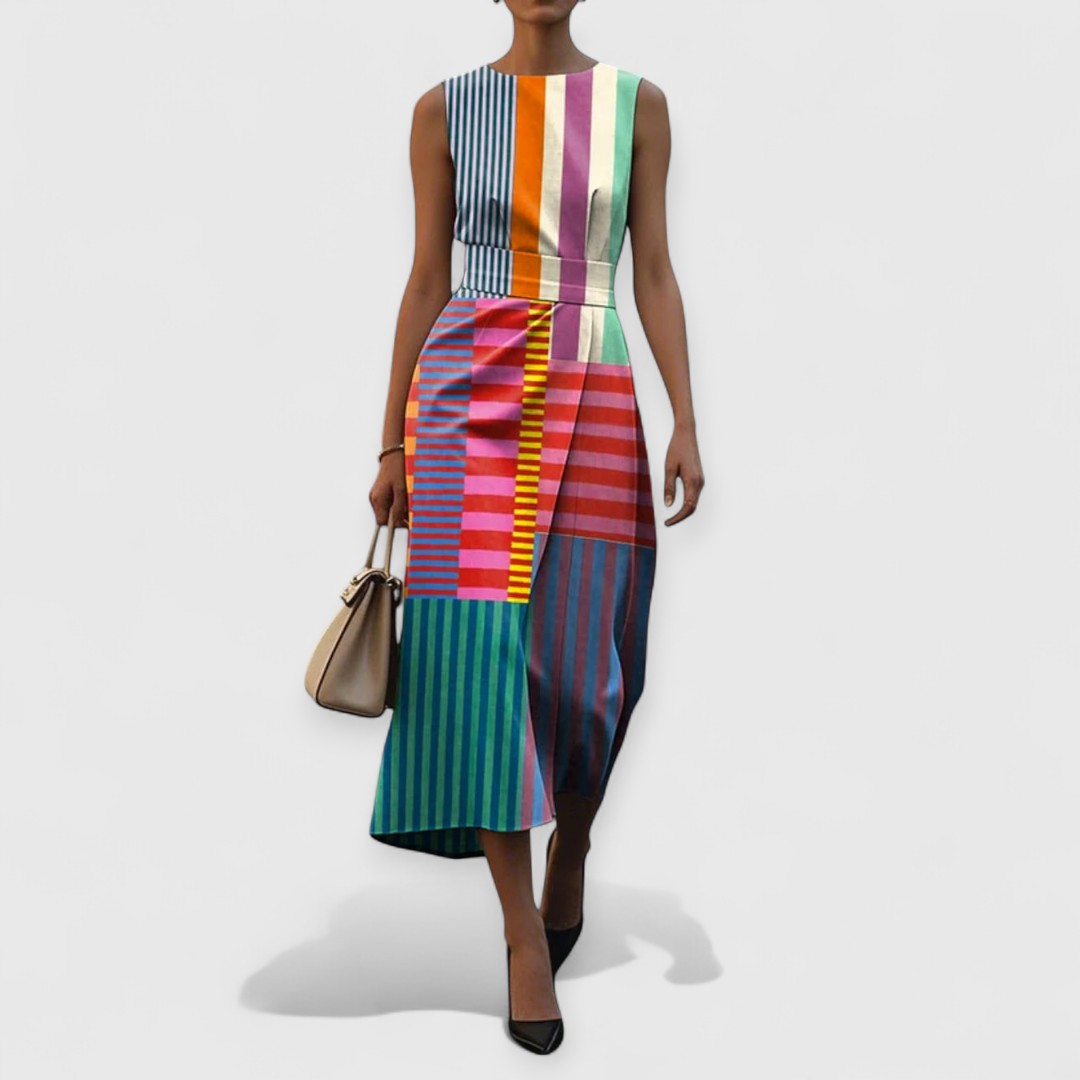 Tiffany | Colorblock Striped Midi Dress