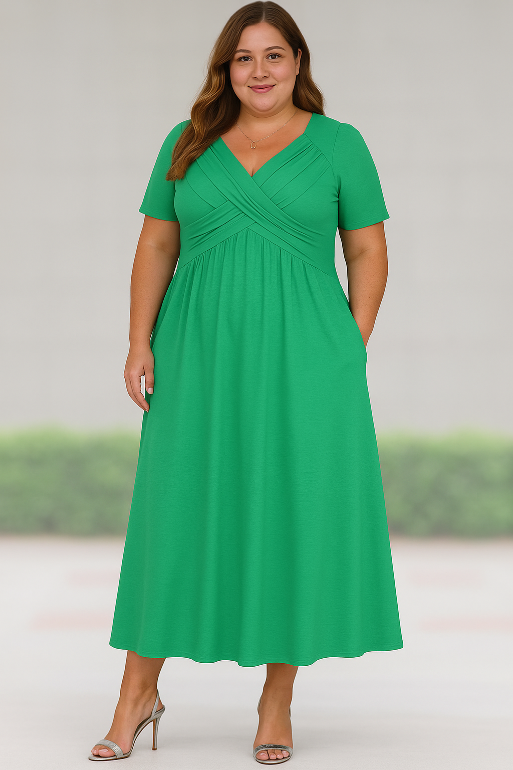 Rosalie | Tummy-Friendly pleated v-neck midi dress