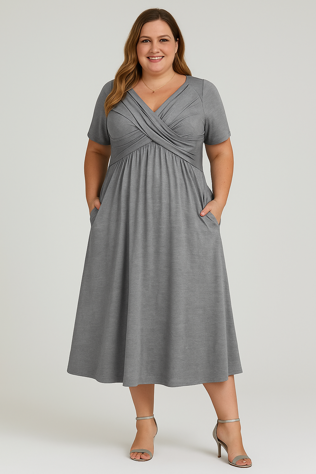 Rosalie | Tummy-Friendly pleated v-neck midi dress