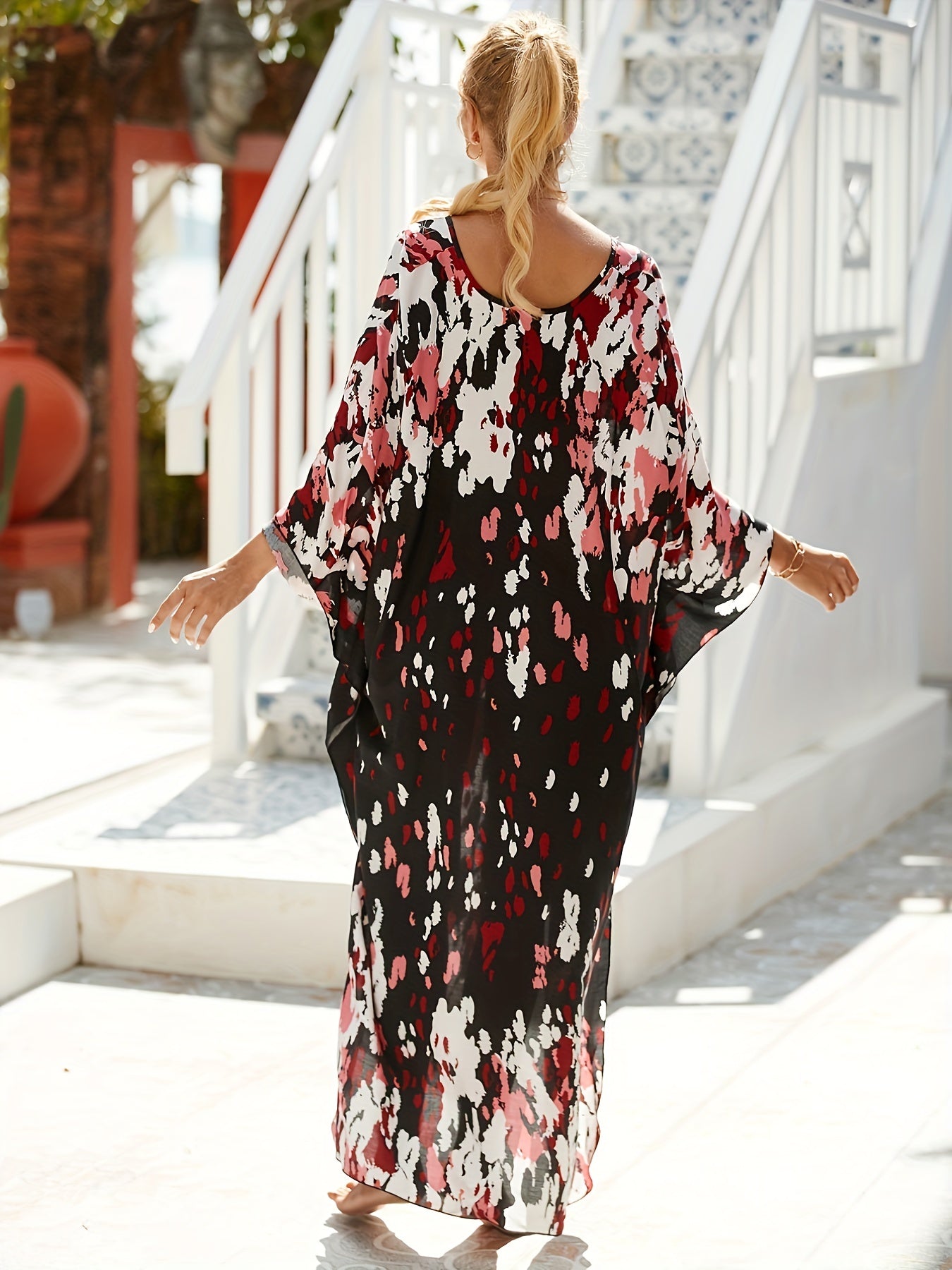 Solana | Oversized Wave Neck Tropical Dress