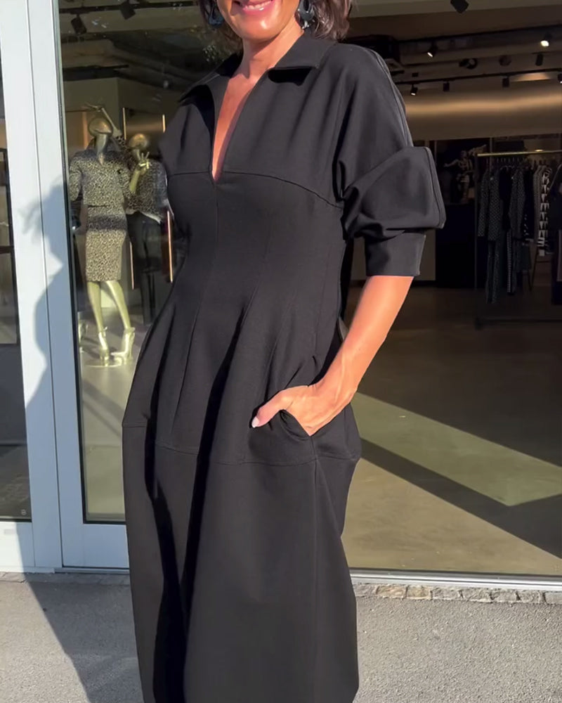Romy | Tailored V-Neck Midi Shirt Dress