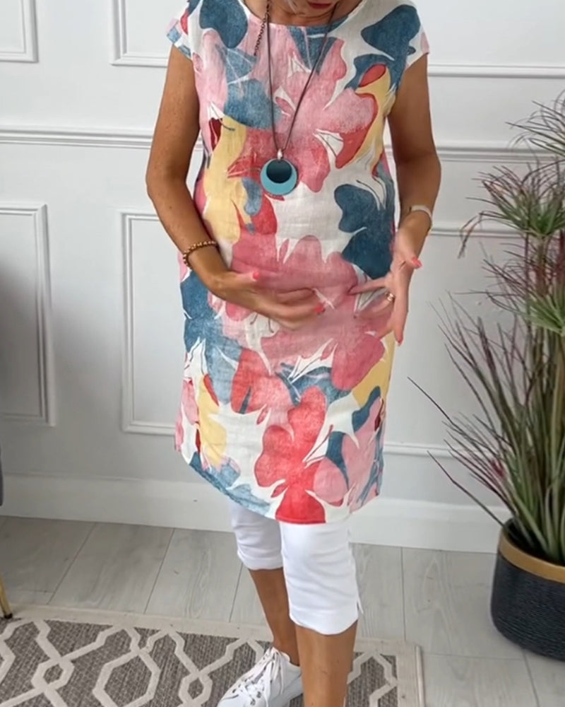 SALLY - COLORFUL RELAXED LONG FLORAL TOP