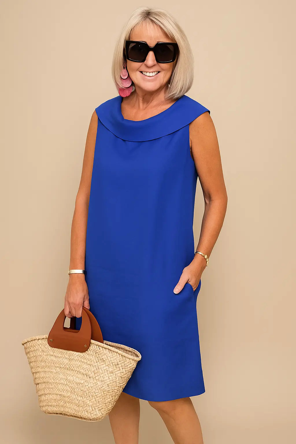 Perla | Sleeveless Shift Dress with Round Neck