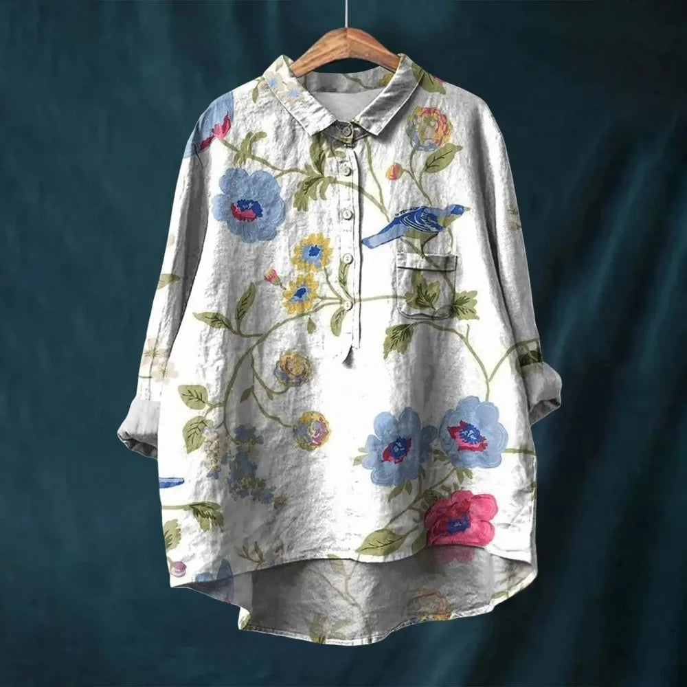 ROSA - COTTON-LINEN BLOUSE WITH FLORAL PRINT