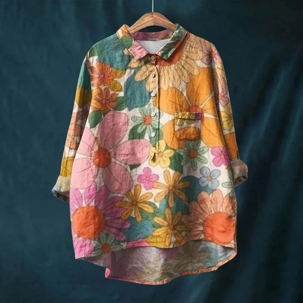 ROSA - COTTON-LINEN BLOUSE WITH FLORAL PRINT
