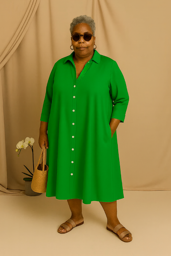 Brigitte | Tummy-Friendly Green Shirt Dress