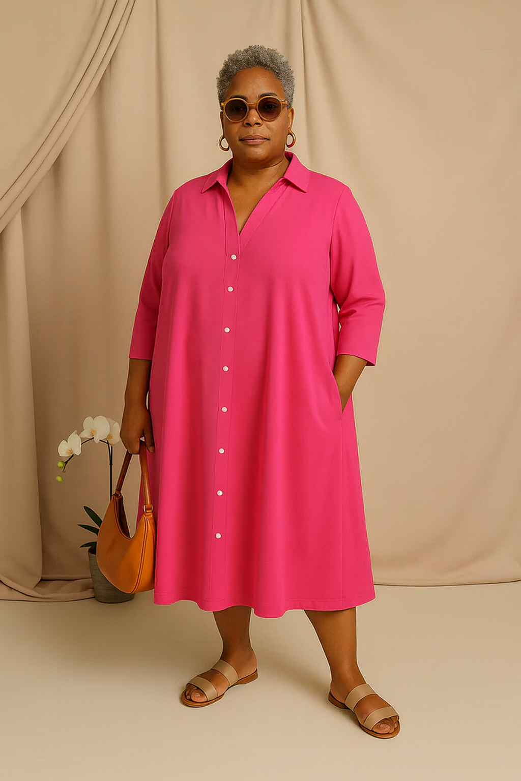 Vernah | Tummy-Friendly Hot Pink Shirt Dress