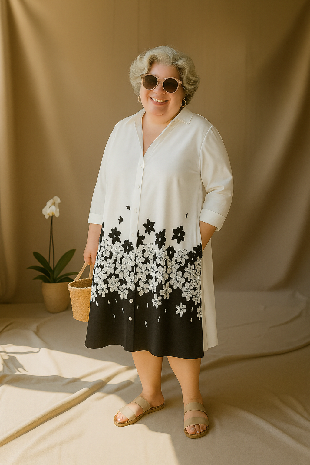 Kristel | Tummy-Friendly Black & White Shirt Dress