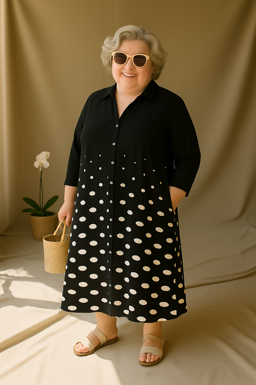 Monra | Tummy-Friendly Black Polka Dot Shirt Dress