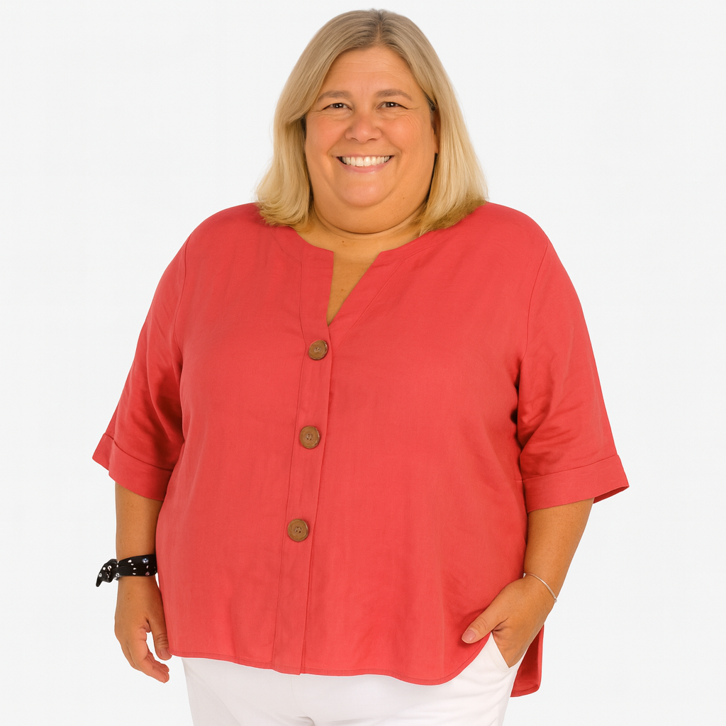 Noelle | arms friendly statement button top