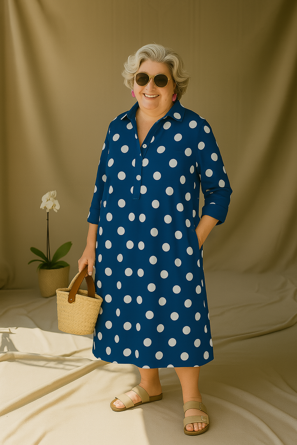 Emilia | Tummy-Friendly Blue Polka Dot Dress