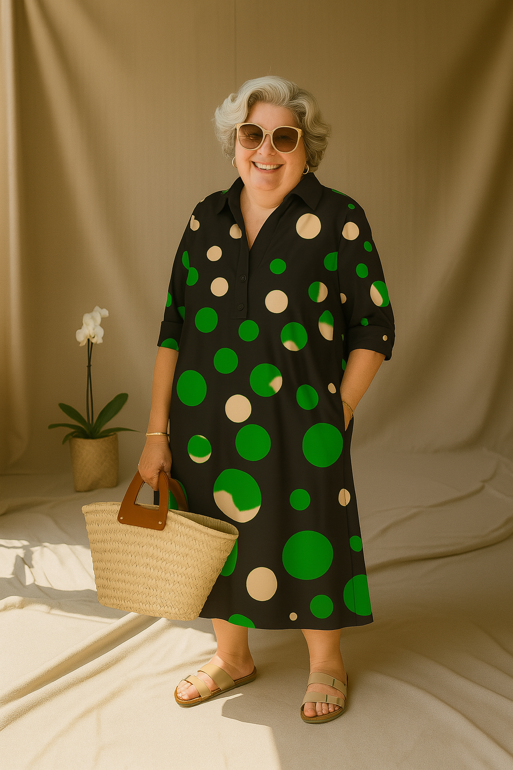 Sonia | Tummy-Friendly  Polka Dot Shirt Dress