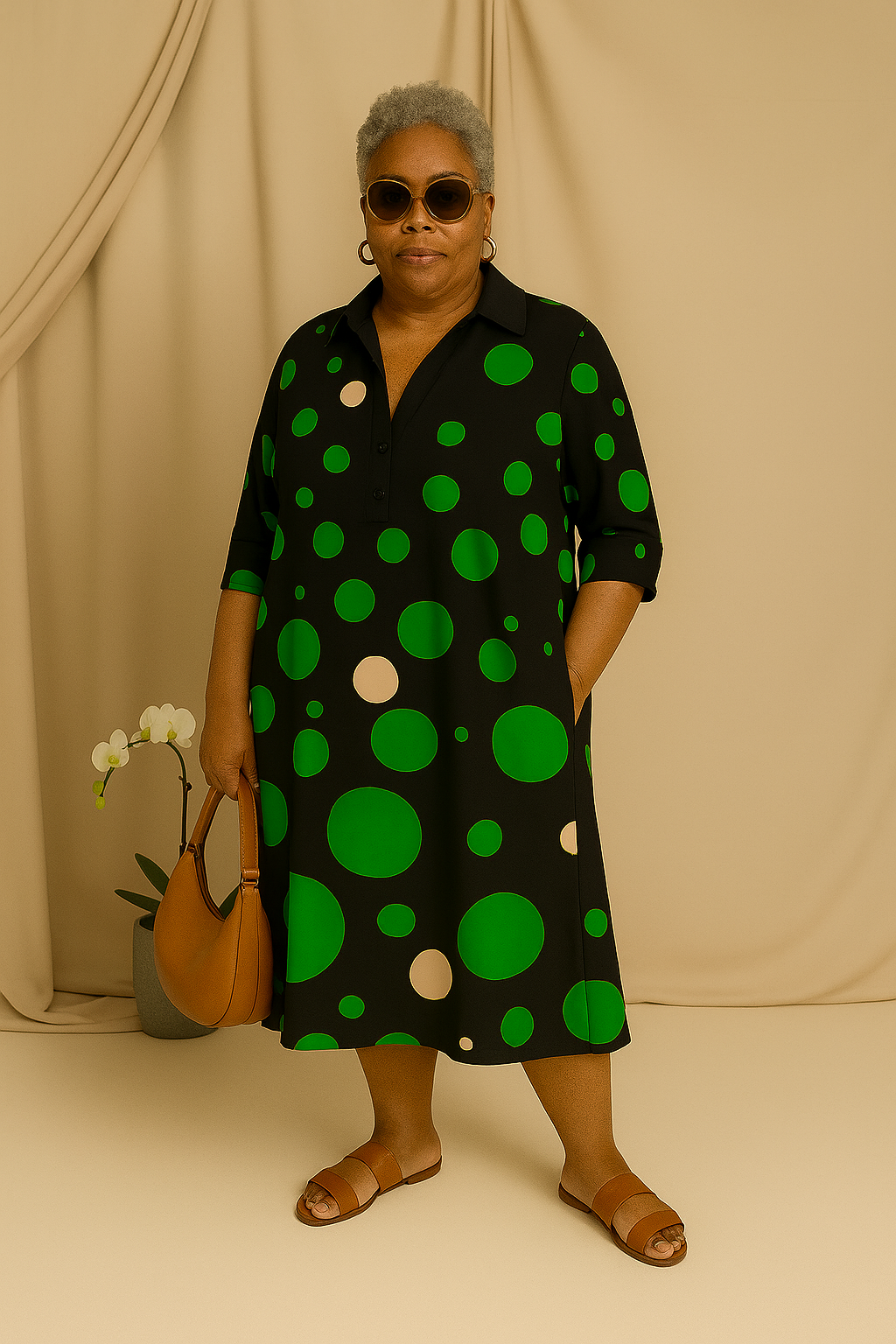 Sonia | Tummy-Friendly  Polka Dot Shirt Dress