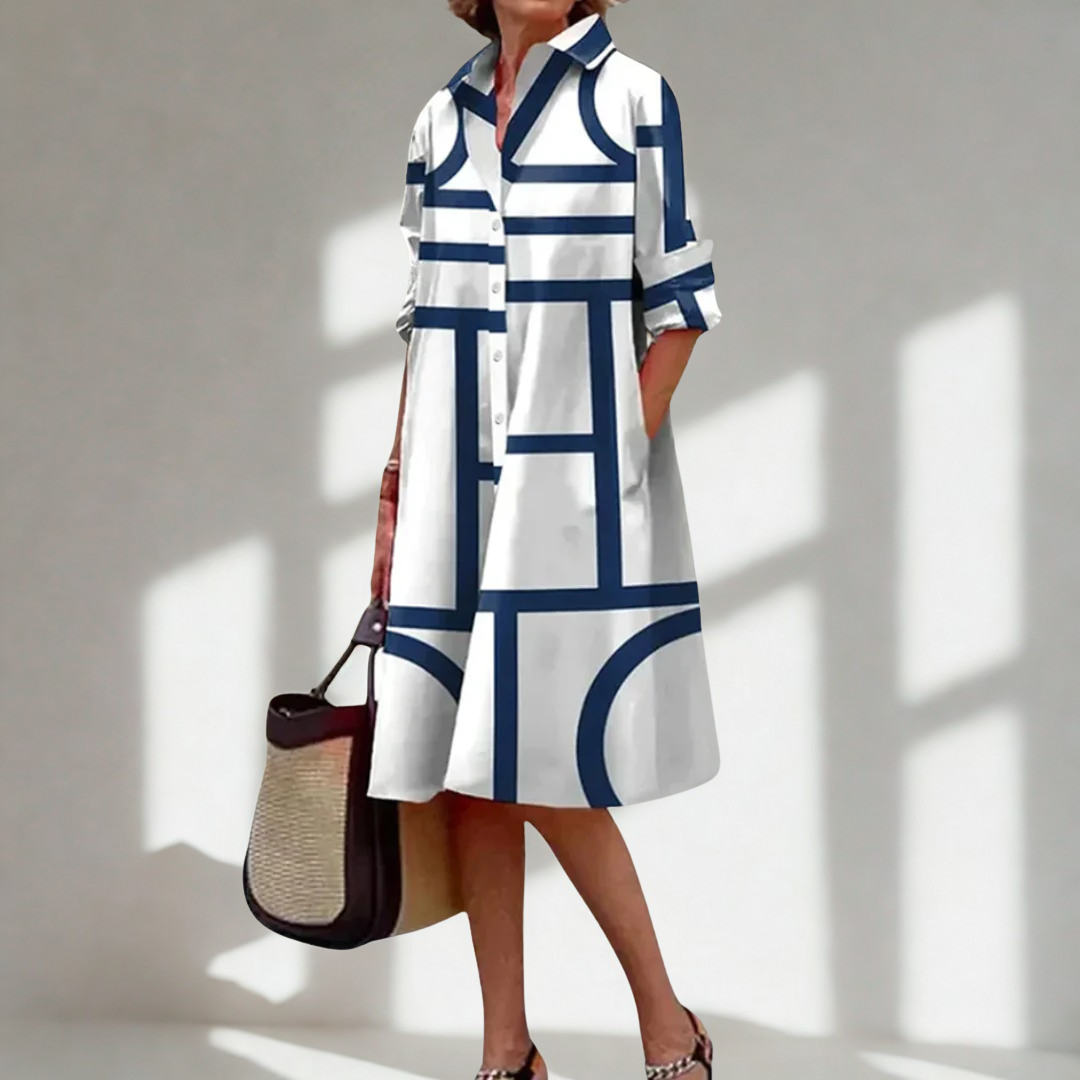 Helen | Geometric Print Midi Dress