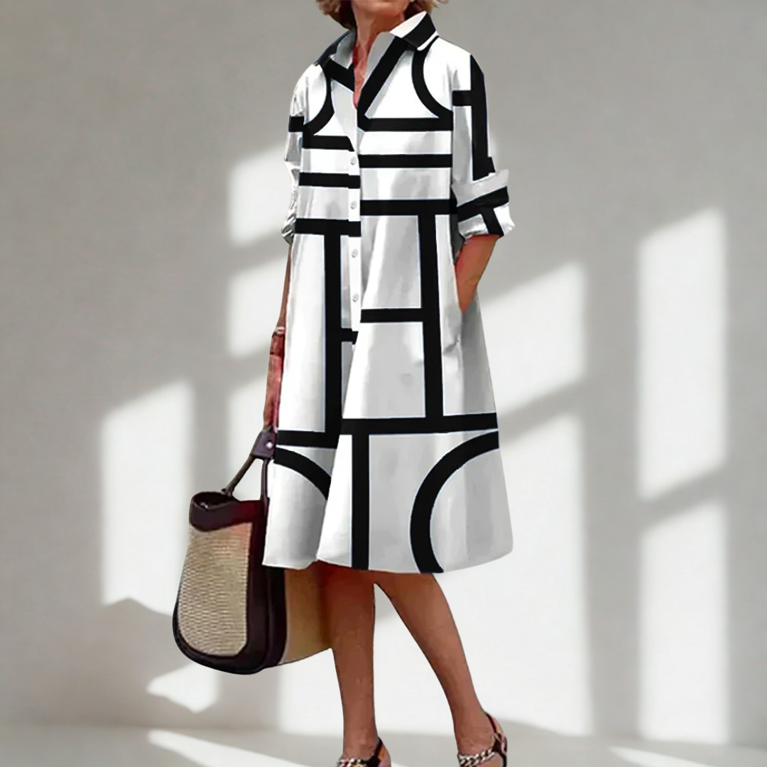 Helen | Geometric Print Midi Dress