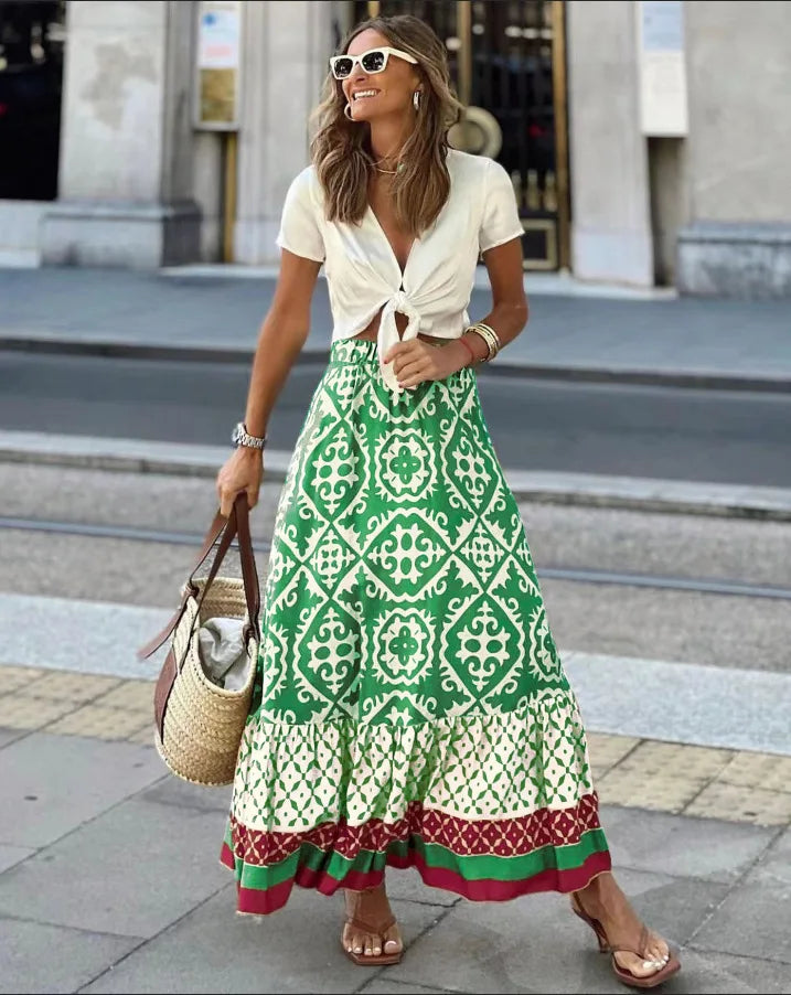 Olive | Boho Tiered Maxi Skirt