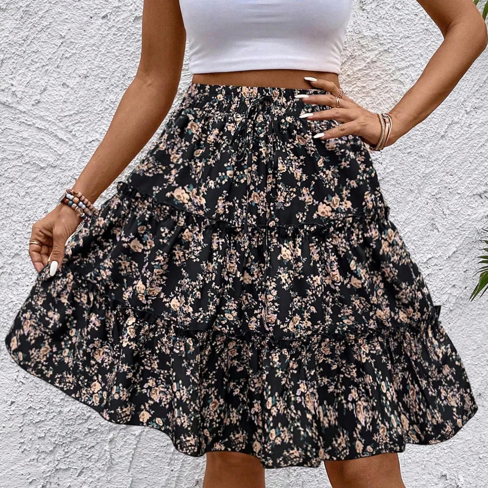 Fatima | Floral Tiered Mini Skirt
