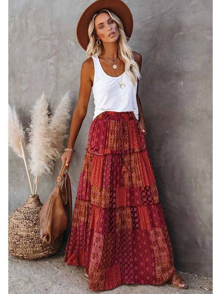 Janela | Boho Patchwork Maxi Skirt