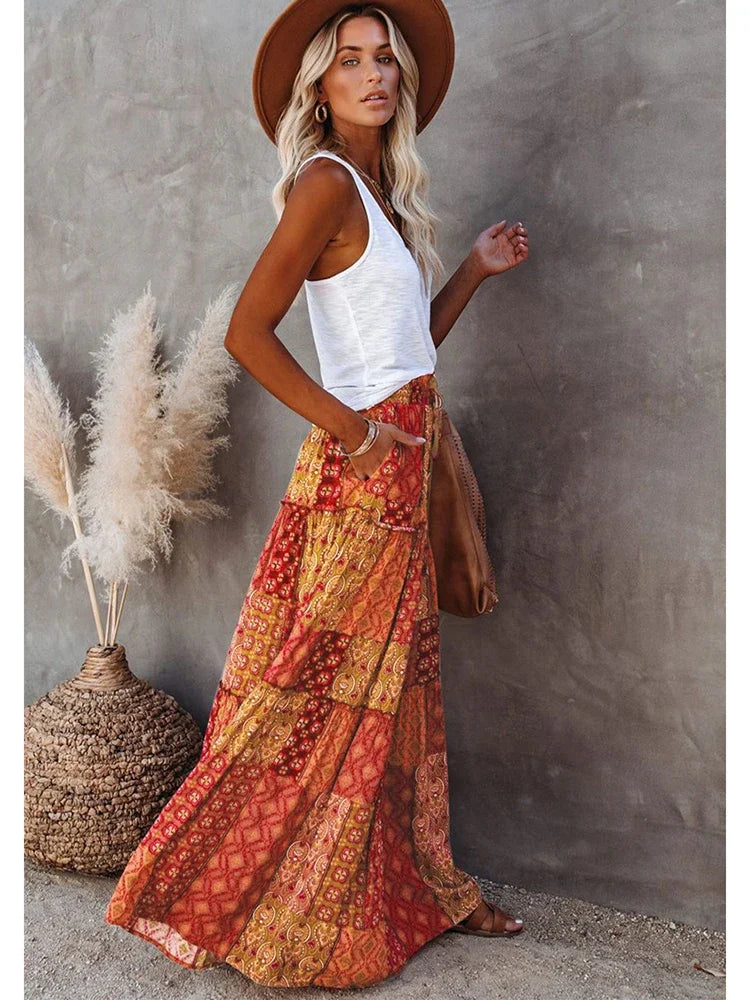 Janela | Boho Patchwork Maxi Skirt