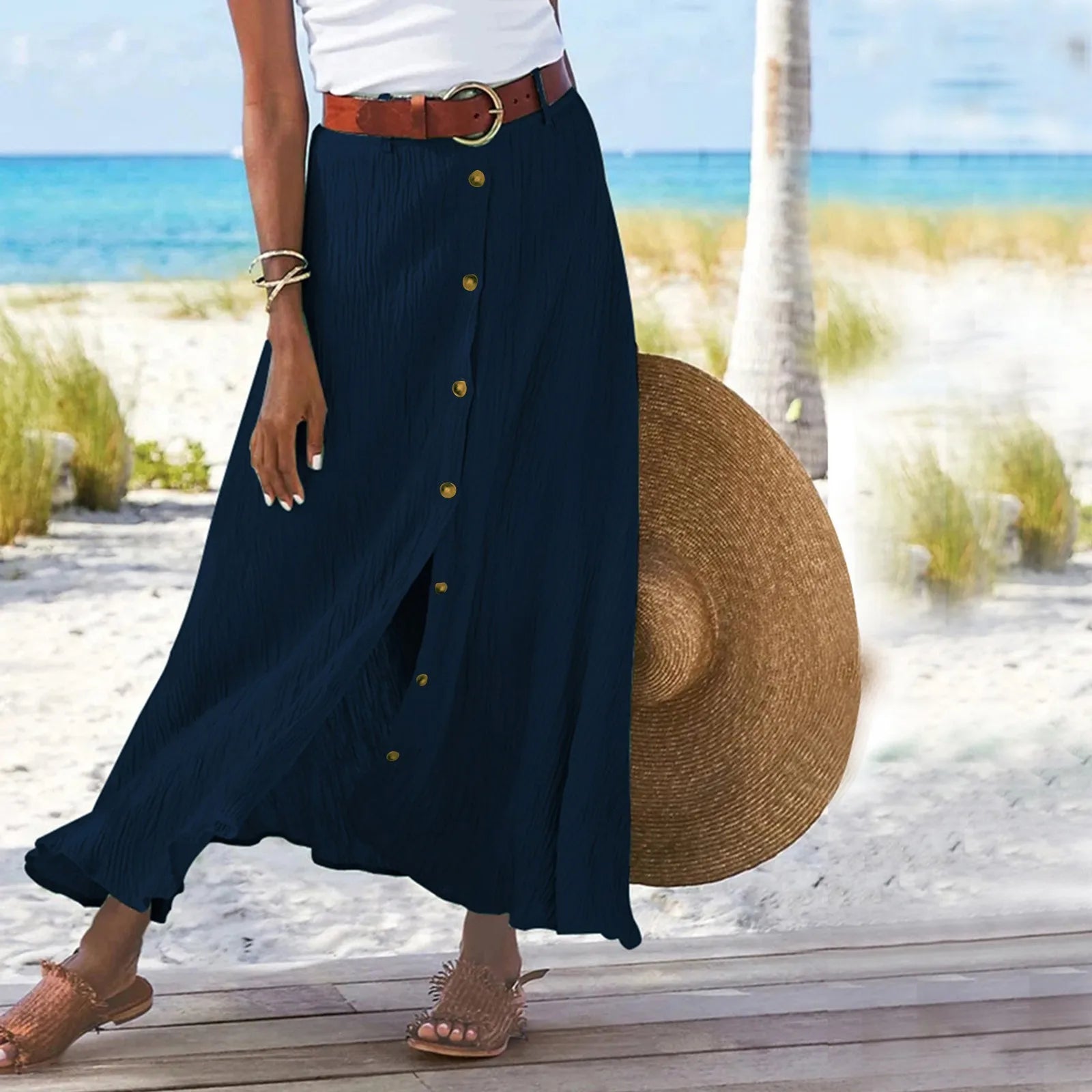 Aura | Buttoned Flow Maxi Skirt