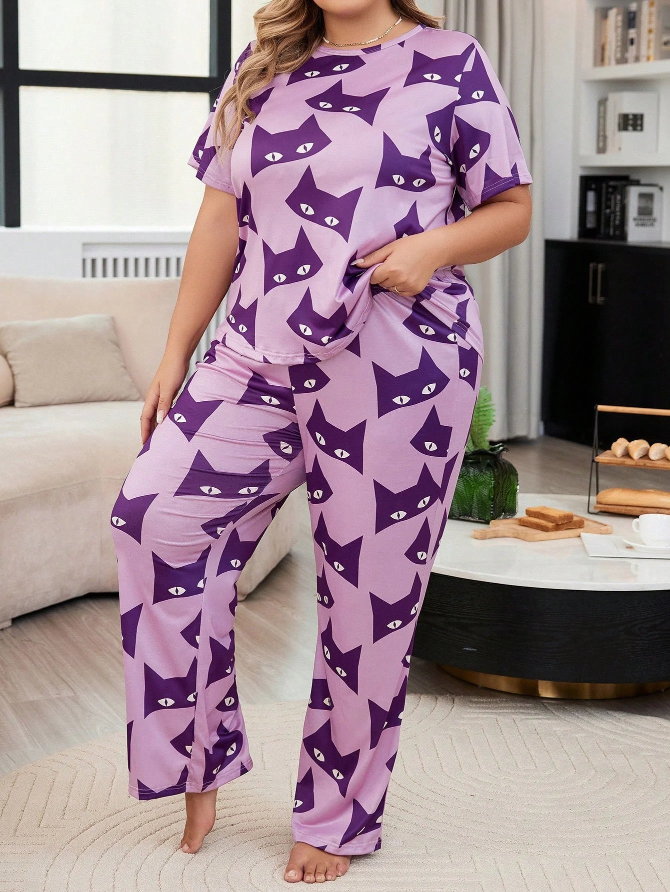 Lizzie | Cozy Cat Plus Size Sleepwear Set