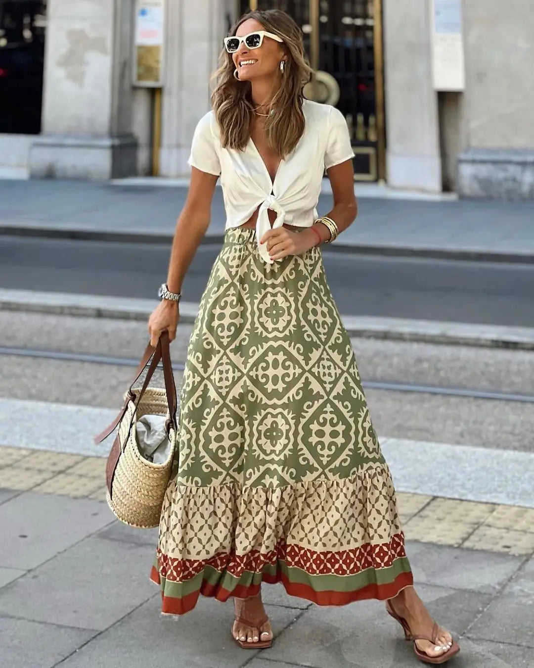 Olive | Boho Tiered Maxi Skirt