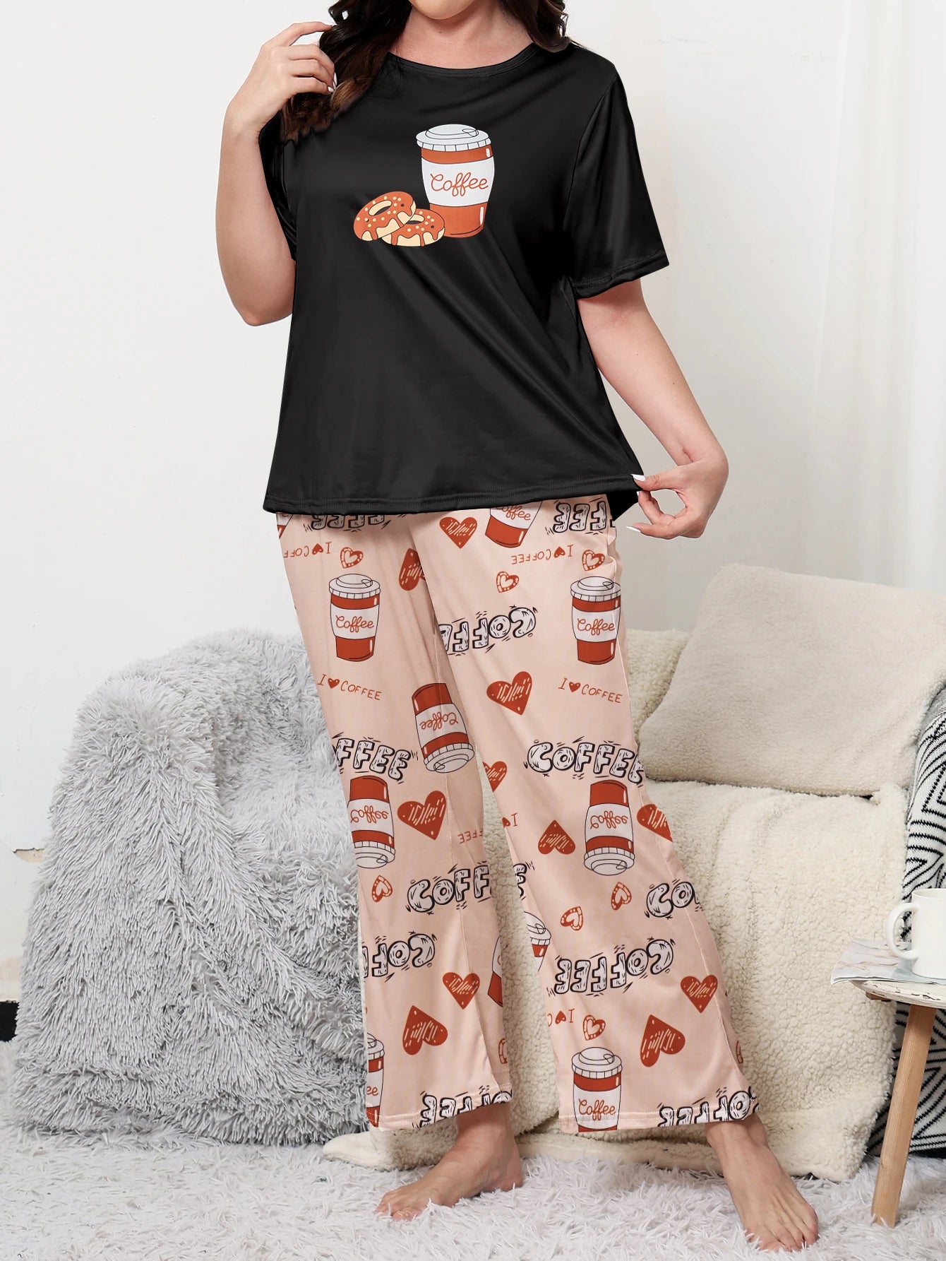 Tori | Cozy Coffee Vibes Plus Size Sleepwear Set