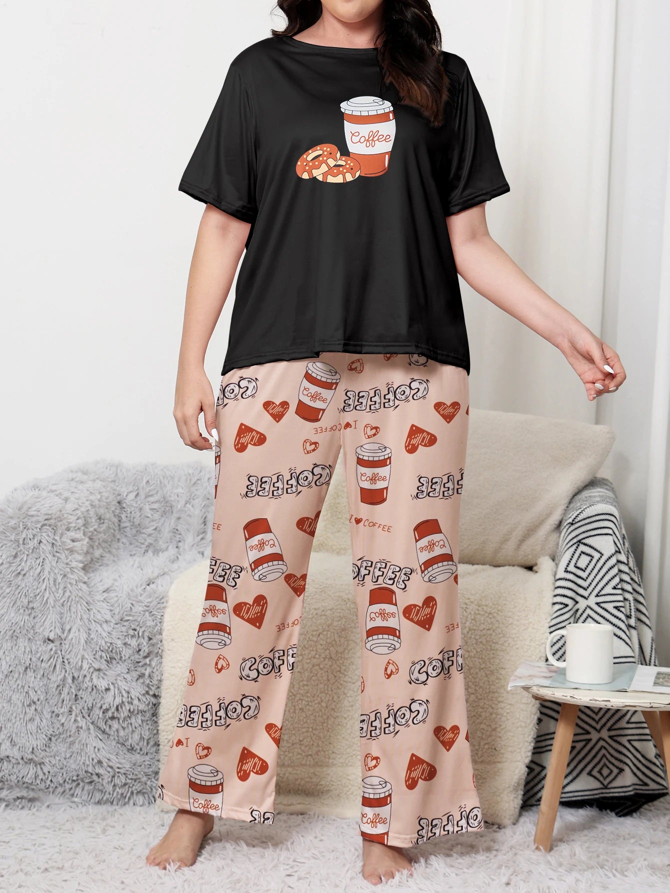 Tori | Cozy Coffee Vibes Plus Size Sleepwear Set