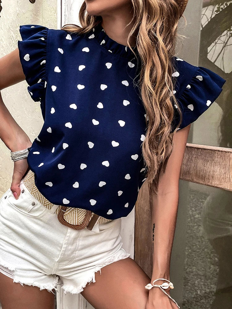 ALYSSA - RUFFLED BLOUSE WITH HEART PRINT