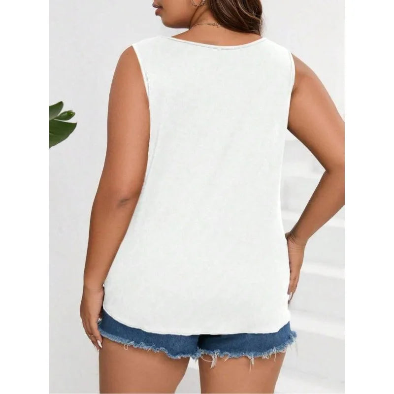 Wendy | White Plus Size Scalloped Neck Tank Top