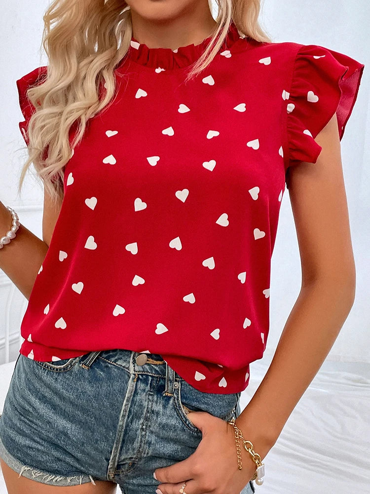 ALYSSA - RUFFLED BLOUSE WITH HEART PRINT