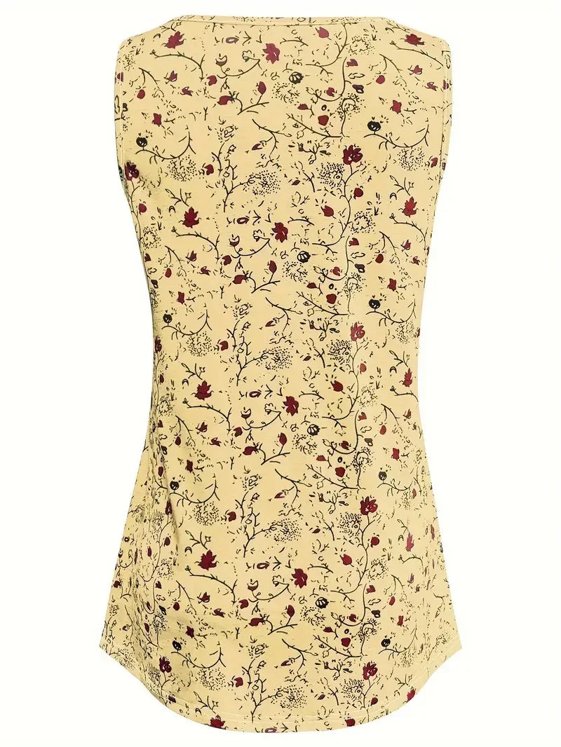 Venice | Yellow Floral Print Plus Size Tank Top
