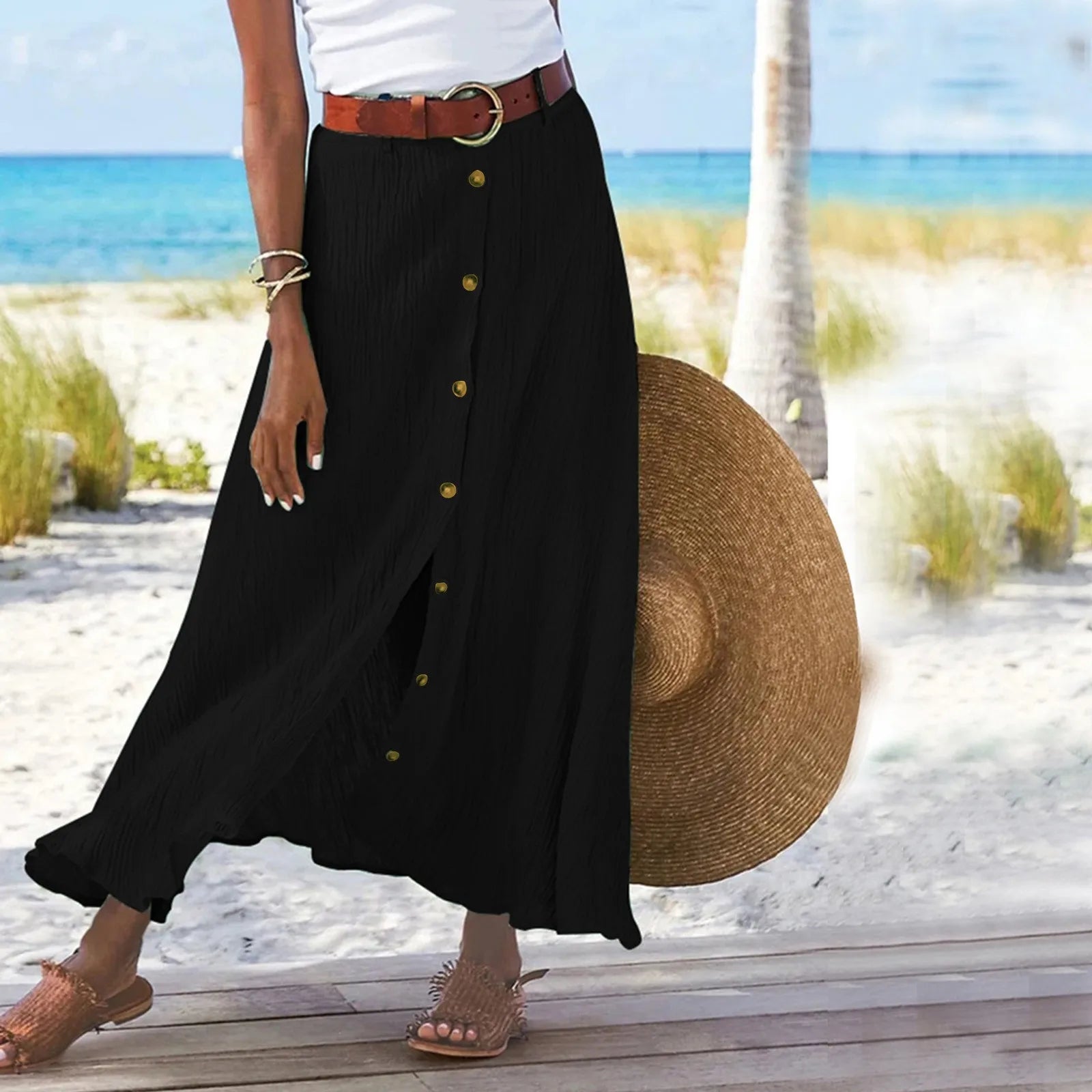 Aura | Buttoned Flow Maxi Skirt