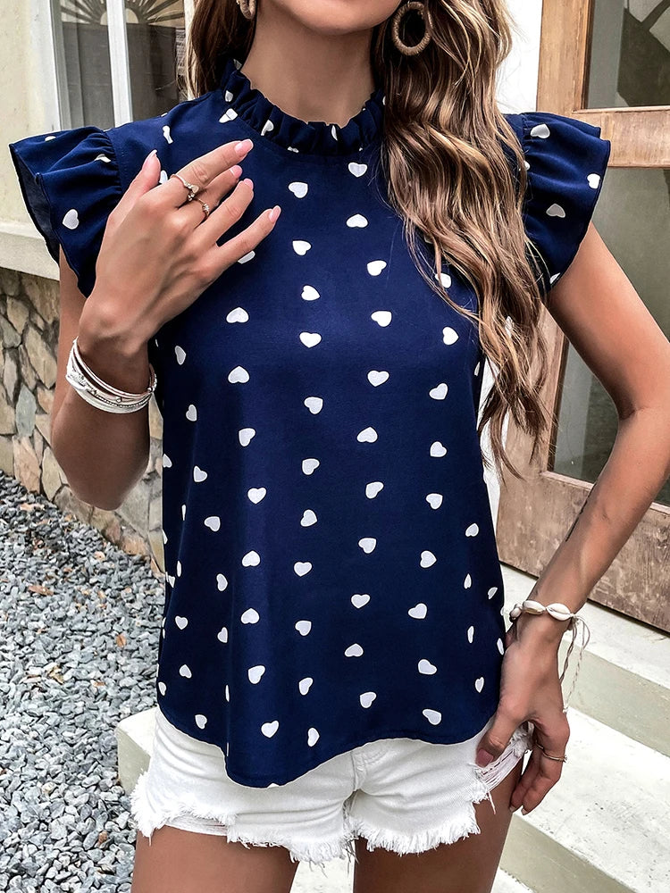 ALYSSA - RUFFLED BLOUSE WITH HEART PRINT