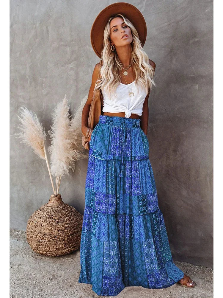 Janela | Boho Patchwork Maxi Skirt