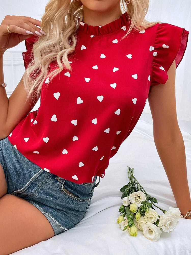ALYSSA - RUFFLED BLOUSE WITH HEART PRINT