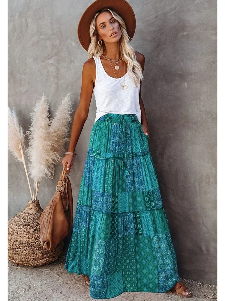 Janela | Boho Patchwork Maxi Skirt