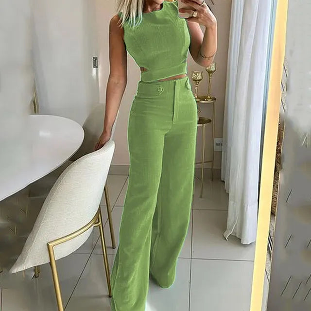 BIANCA - CHIC CROPPED TOP HIGH WAIST LONG PANTS SUITS