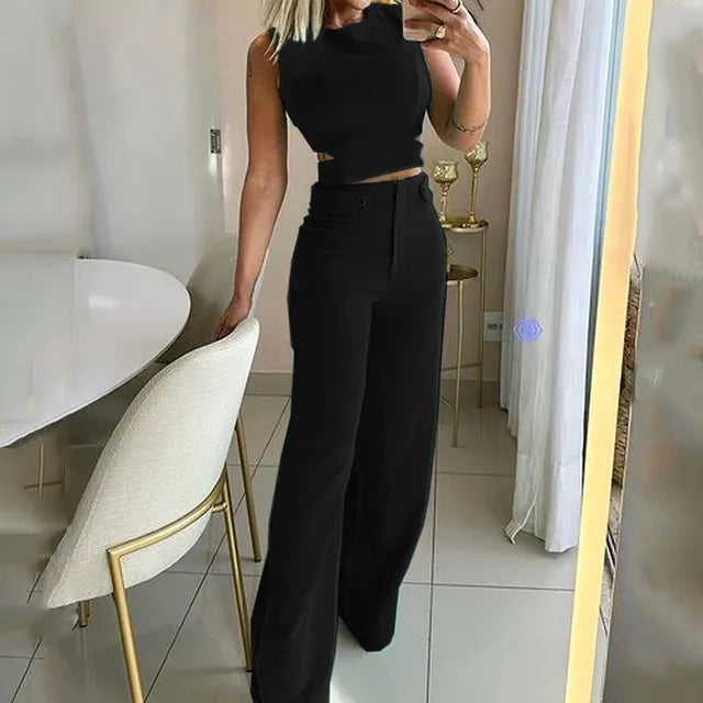 BIANCA - CHIC CROPPED TOP HIGH WAIST LONG PANTS SUITS
