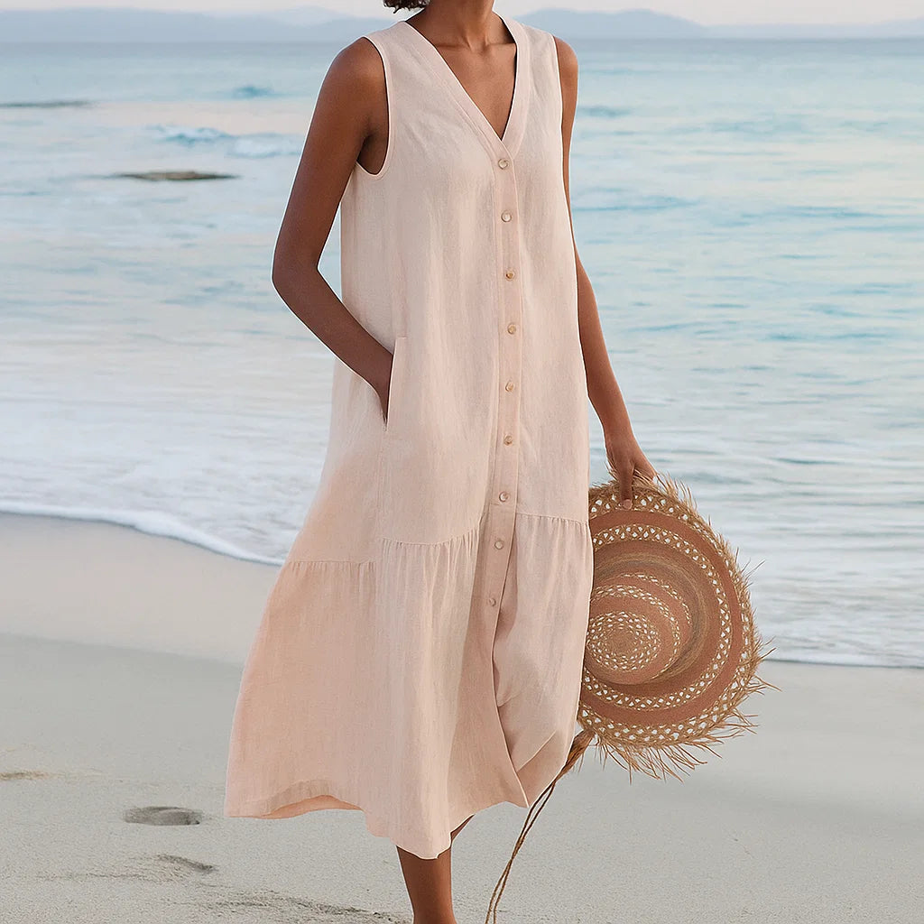 Merlyn | Button-Front Sleeveless Midi Dress