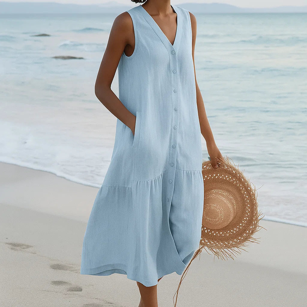 Merlyn | Button-Front Sleeveless Midi Dress