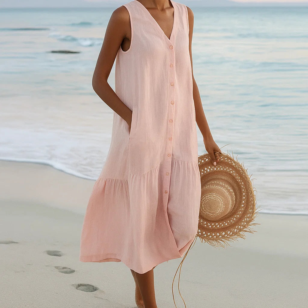 Merlyn | Button-Front Sleeveless Midi Dress