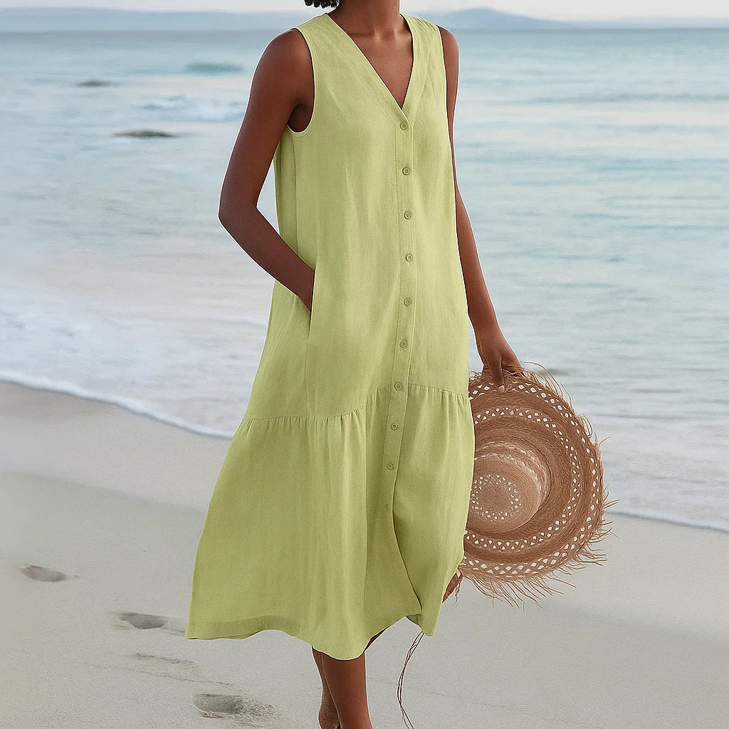 Merlyn | Button-Front Sleeveless Midi Dress