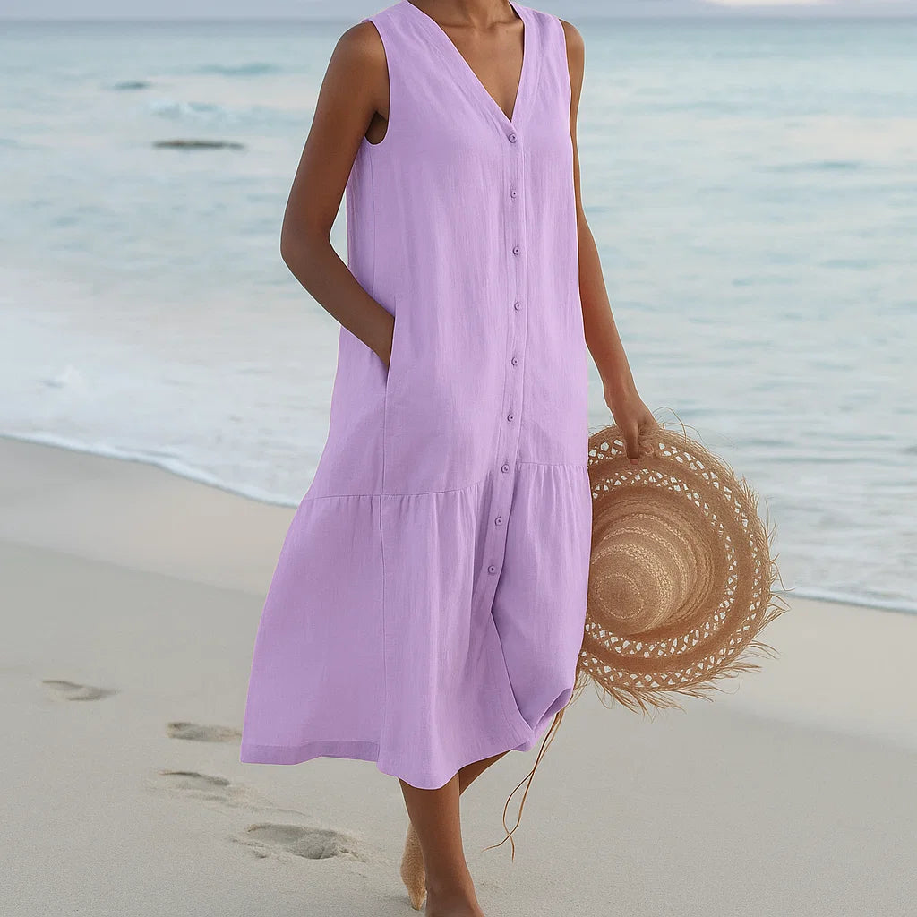 Merlyn | Button-Front Sleeveless Midi Dress