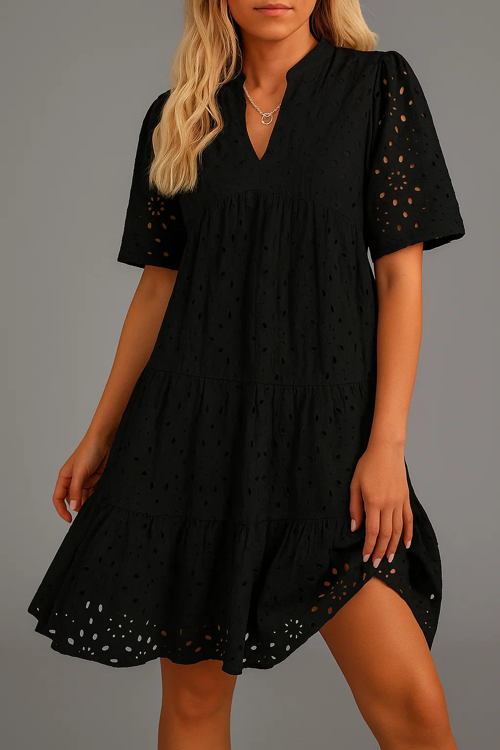 Cassandra | Elegant Hollow Out Lace Ruffle Casual Mini Dress