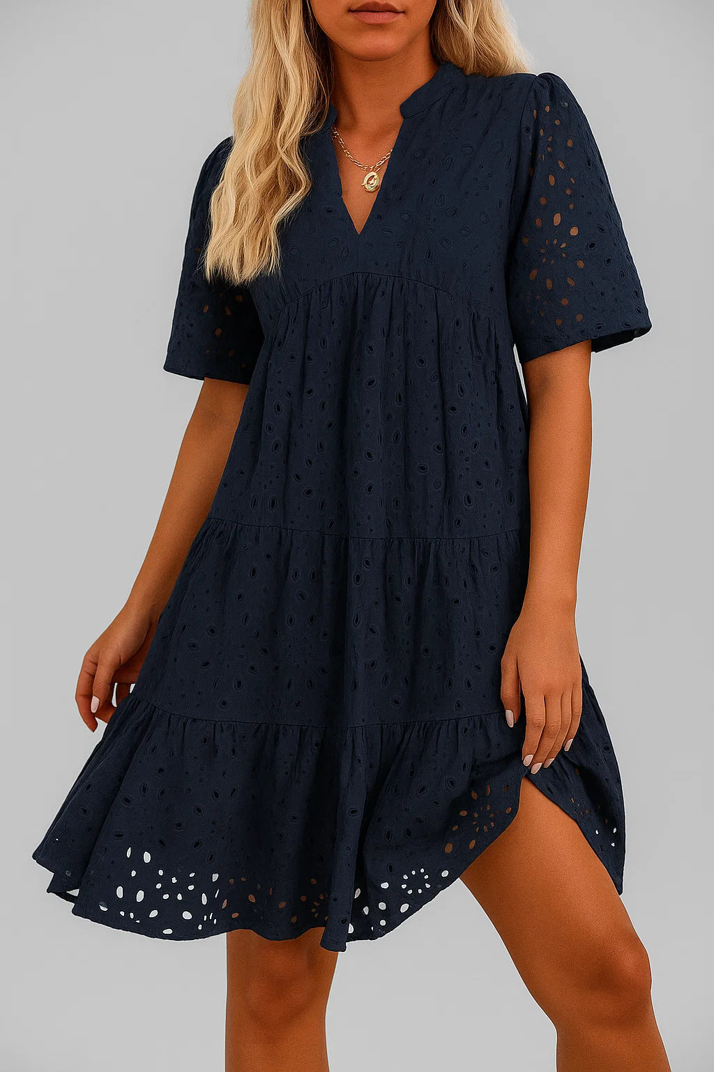 Cassandra | Elegant Hollow Out Lace Ruffle Casual Mini Dress