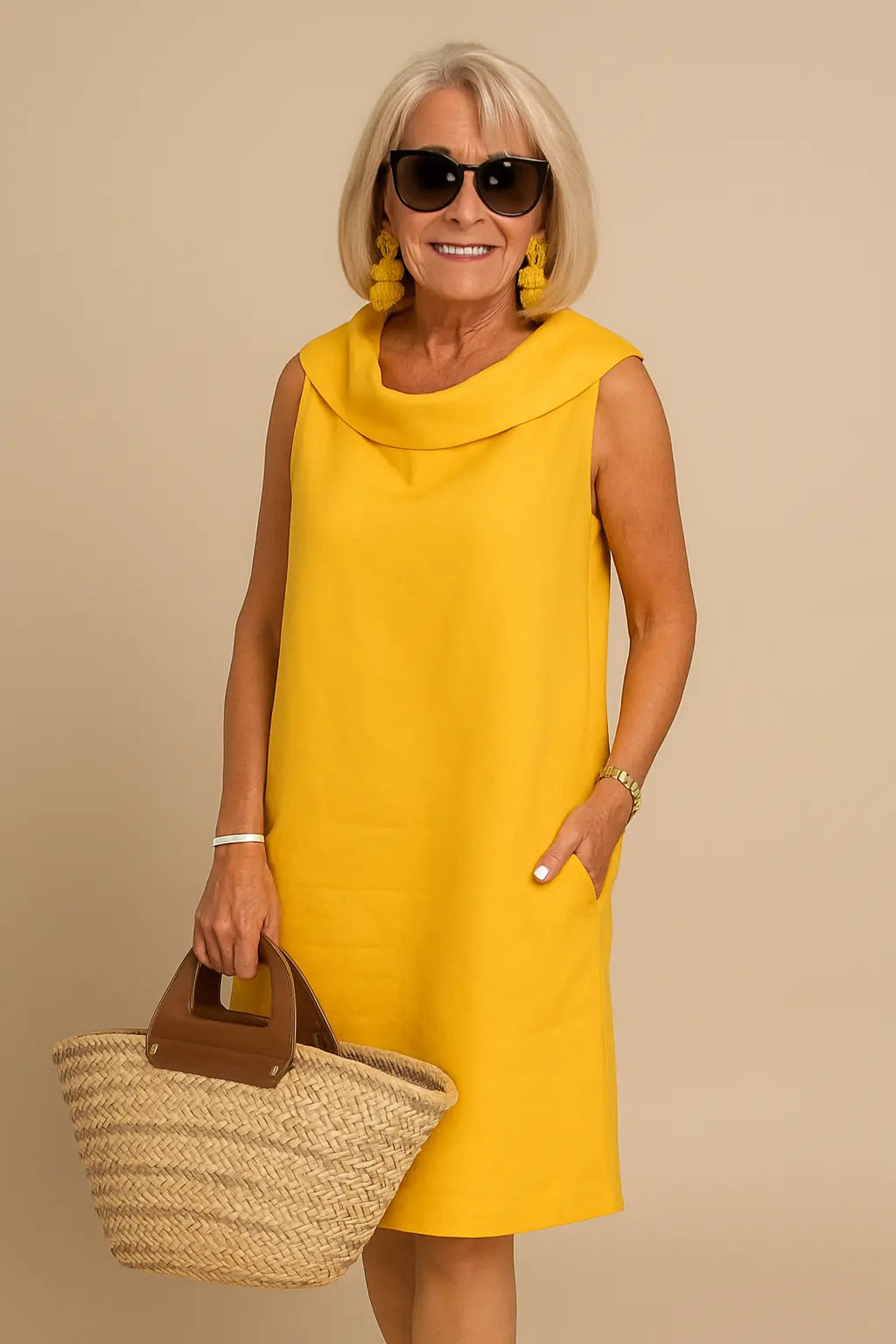 Perla | Sleeveless Shift Dress with Round Neck